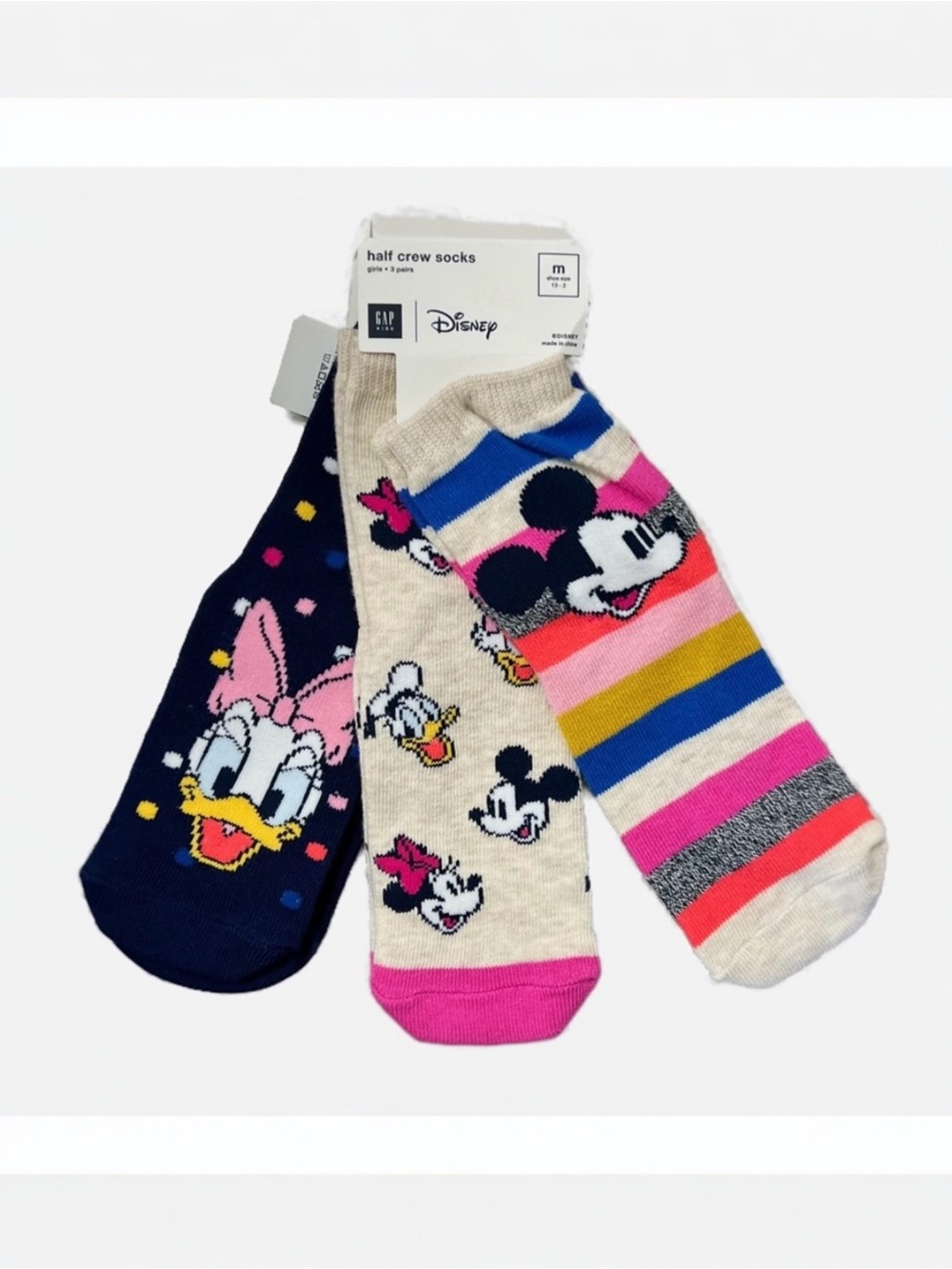 NWT GAP Kids x Disney Half Crew Socks 3 Pairs Mickey, Minnie, Donald, Daisy